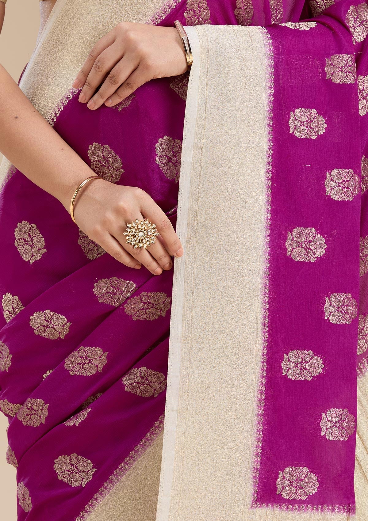 Wine Zariwork (Gold) Georgette Silk Saree-koskii