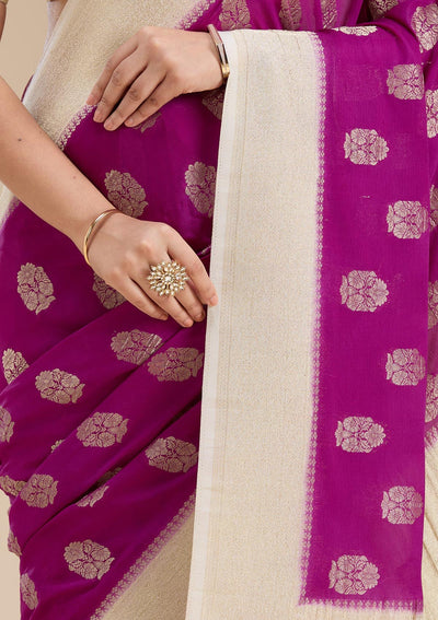 Wine Zariwork (Gold) Georgette Silk Saree-koskii