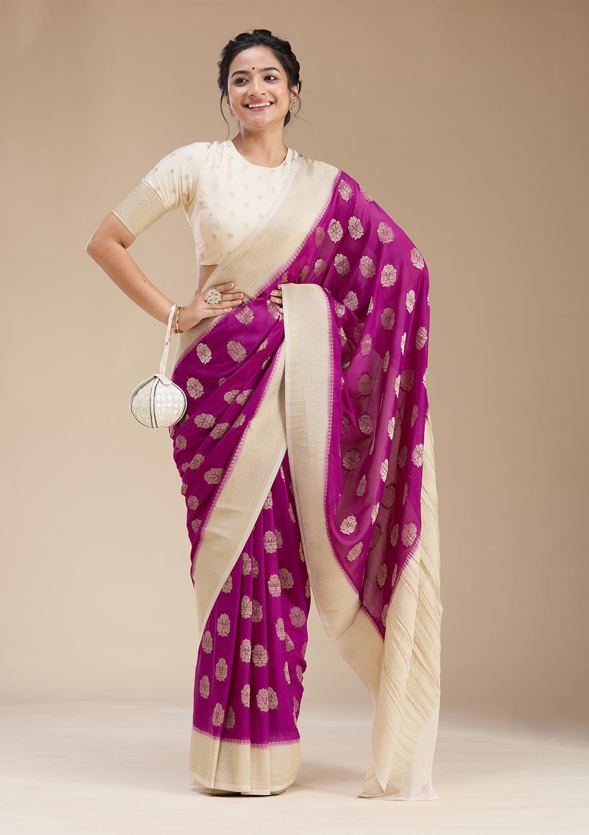 Wine Zariwork (Gold) Georgette Silk Saree-koskii
