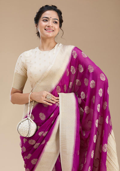 Wine Zariwork (Gold) Georgette Silk Saree-koskii