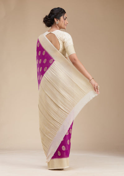 Wine Zariwork (Gold) Georgette Silk Saree-koskii