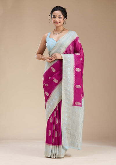 Magenta Pink Zariwork (Gold) Georgette Silk Saree-koskii