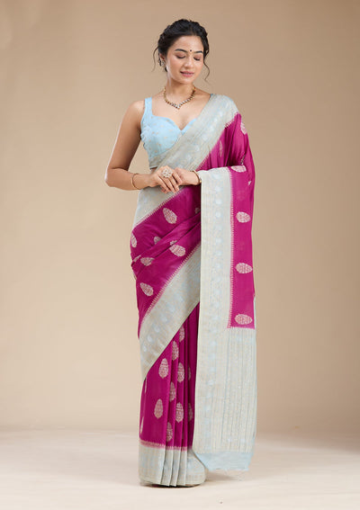 Magenta Pink Zariwork (Gold) Georgette Silk Saree-koskii