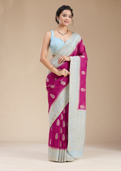 Magenta Pink Zariwork (Gold) Georgette Silk Saree-koskii