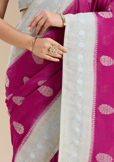 Magenta Pink Zariwork (Gold) Georgette Silk Saree-koskii