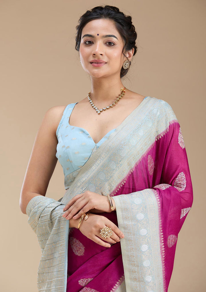 Magenta Pink Zariwork (Gold) Georgette Silk Saree-koskii