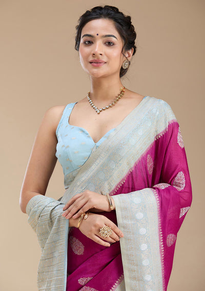 Magenta Pink Zariwork (Gold) Georgette Silk Saree-koskii