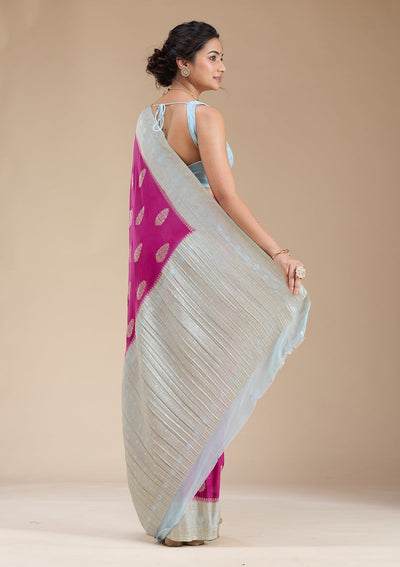 Magenta Pink Zariwork (Gold) Georgette Silk Saree-koskii