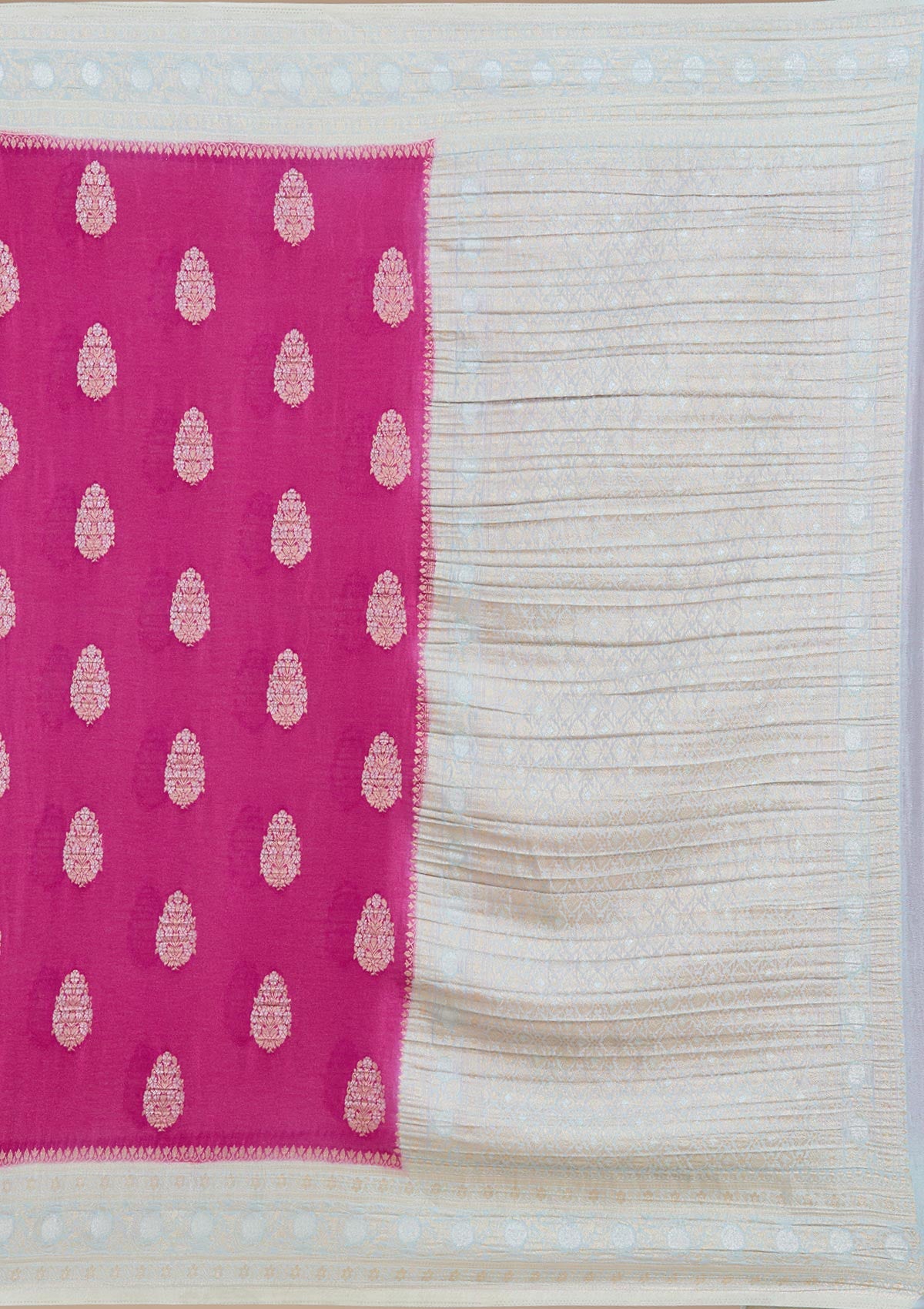 Magenta Pink Zariwork (Gold) Georgette Silk Saree-koskii