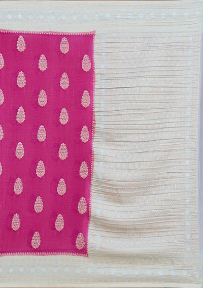 Magenta Pink Zariwork (Gold) Georgette Silk Saree-koskii