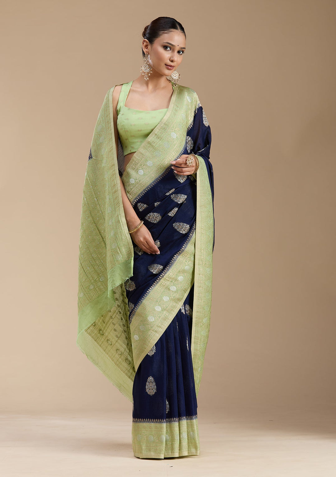 Navy Blue Zariwork (Gold) Georgette Silk_Saree-koskii