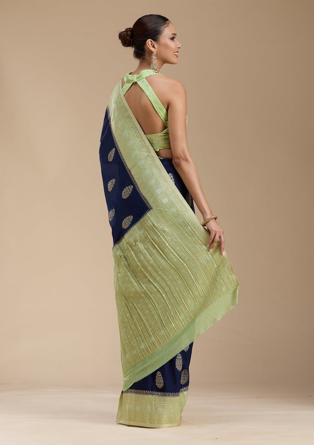 Navy Blue Zariwork (Gold) Georgette Silk_Saree-koskii