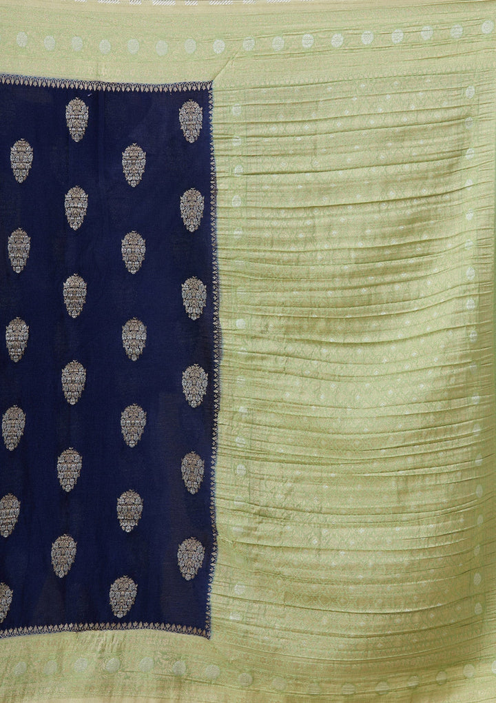 Navy Blue Zariwork (Gold) Georgette Silk_Saree-koskii