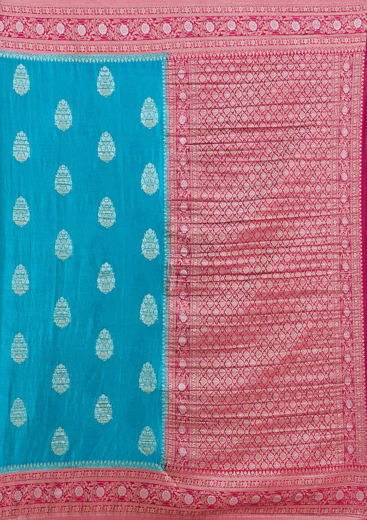 Turquoise Blue Zariwork (Gold) Georgette Silk Saree-koskii