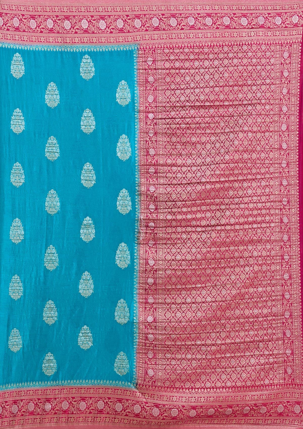 Turquoise Blue Zariwork (Gold) Georgette Silk Saree-koskii