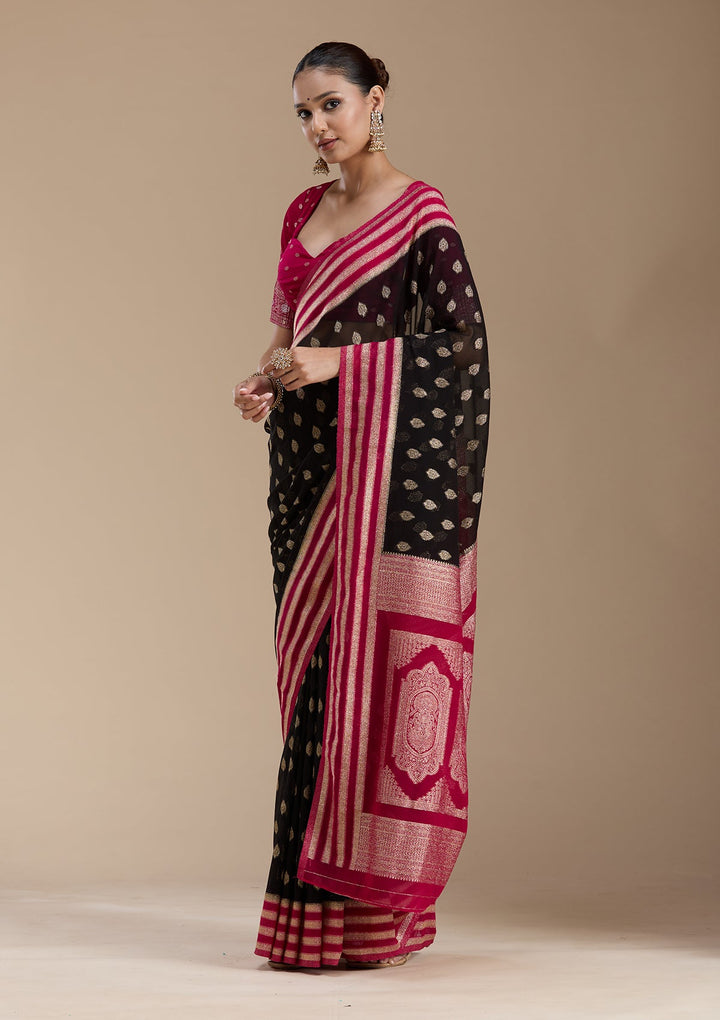 Black Zariwork (Gold) Georgette Silk_Saree-koskii