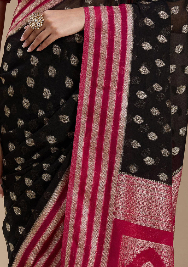 Black Zariwork (Gold) Georgette Silk_Saree-koskii