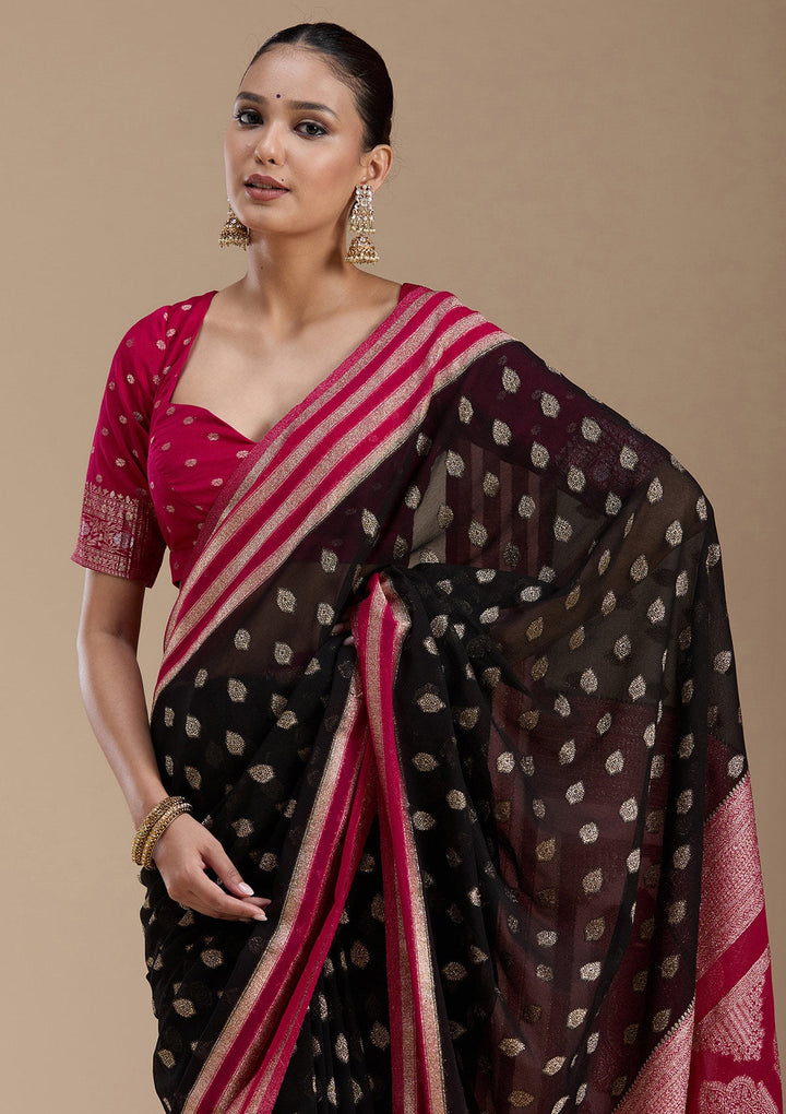 Black Zariwork (Gold) Georgette Silk_Saree-koskii