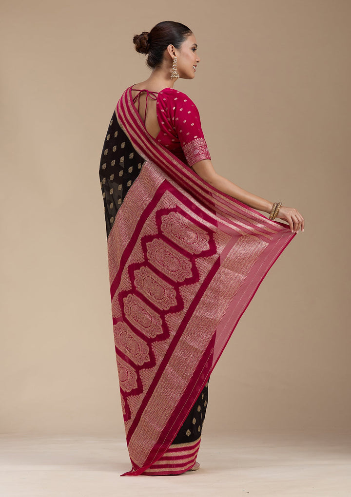 Black Zariwork (Gold) Georgette Silk_Saree-koskii
