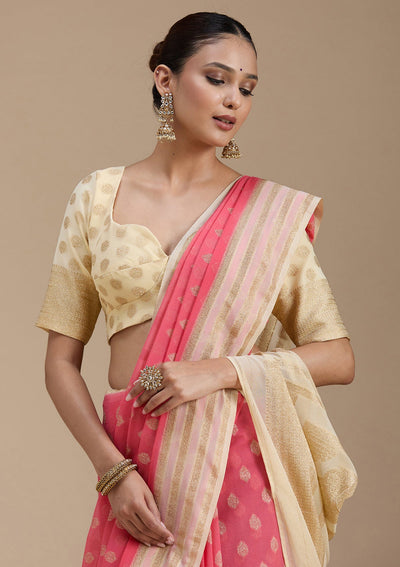 Peach Zariwork (Gold) Georgette Silk_Saree-koskii