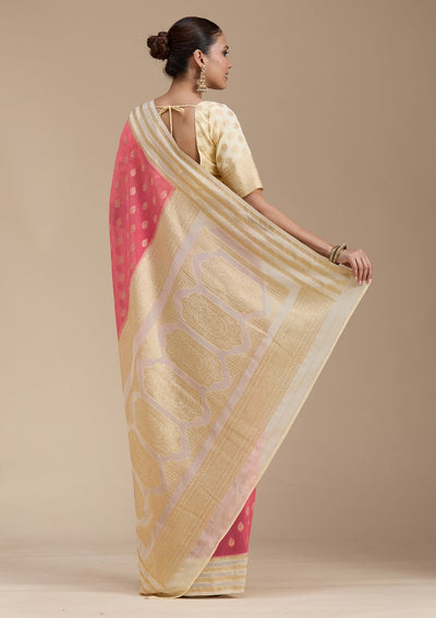 Peach Zariwork (Gold) Georgette Silk_Saree-koskii