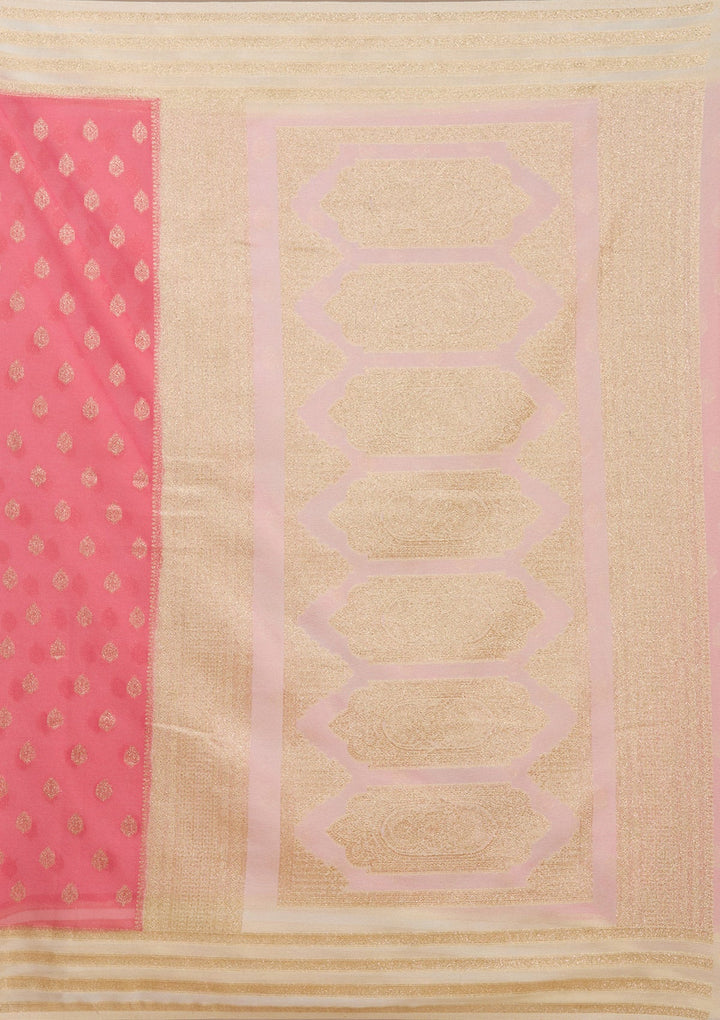 Peach Zariwork (Gold) Georgette Silk_Saree-koskii