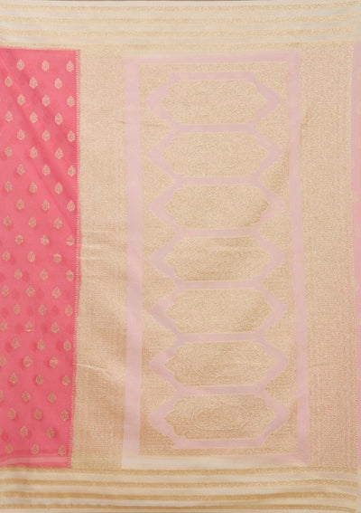 Peach Zariwork (Gold) Georgette Silk_Saree-koskii