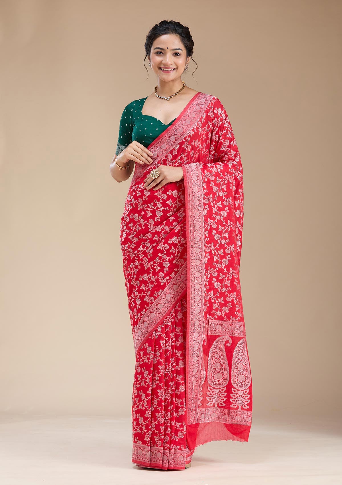 Red Zariwork (Gold) Georgette Silk Saree-koskii