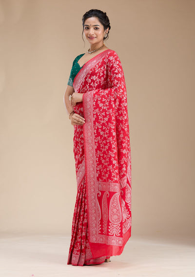 Red Zariwork (Gold) Georgette Silk Saree-koskii