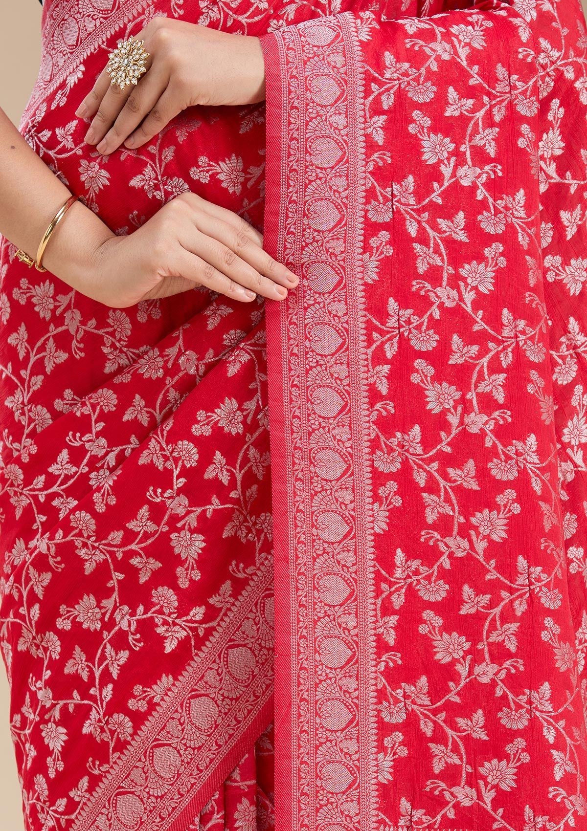 Red Zariwork (Gold) Georgette Silk Saree-koskii