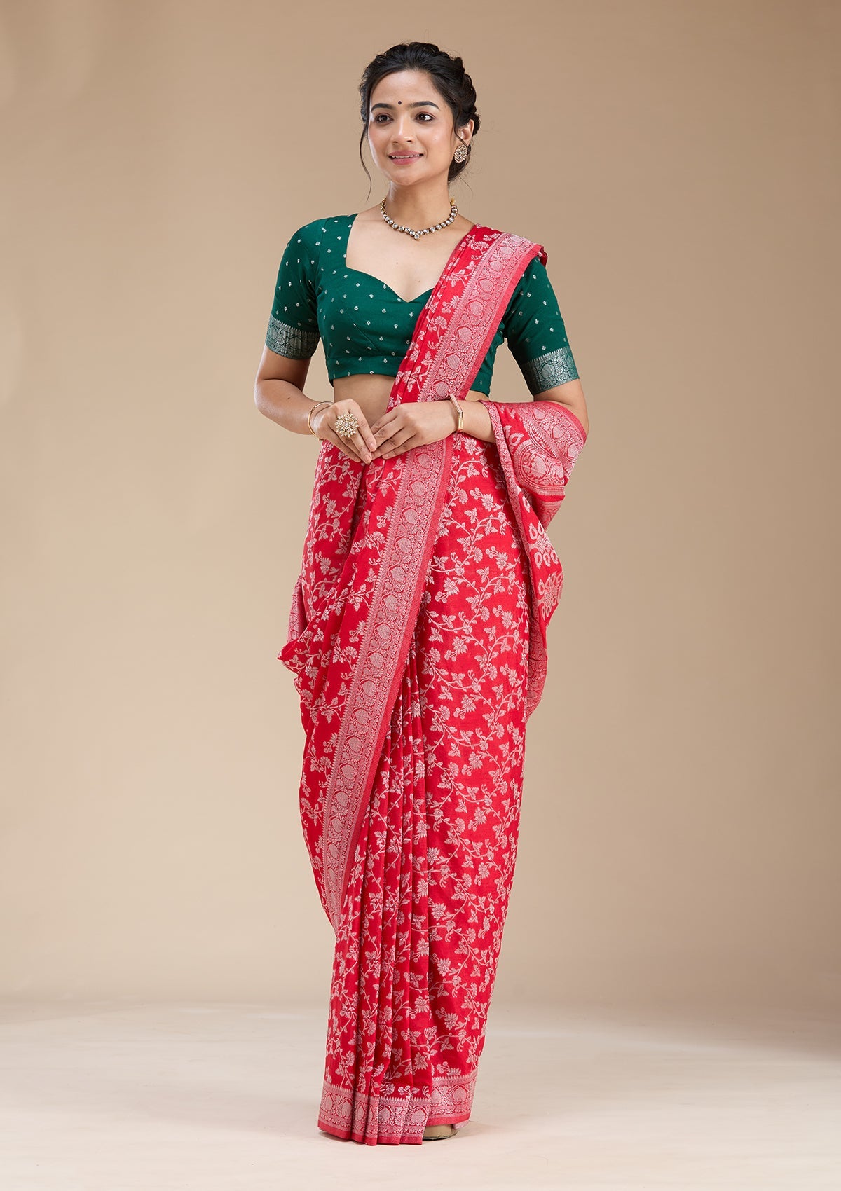 Red Zariwork (Gold) Georgette Silk Saree-koskii