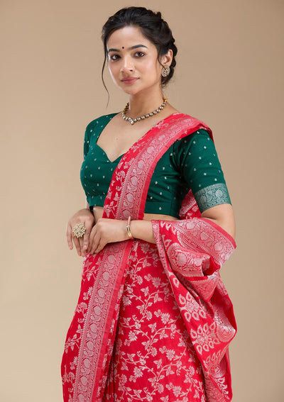 Red Zariwork (Gold) Georgette Silk Saree-koskii