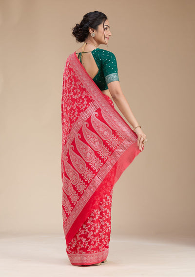 Red Zariwork (Gold) Georgette Silk Saree-koskii