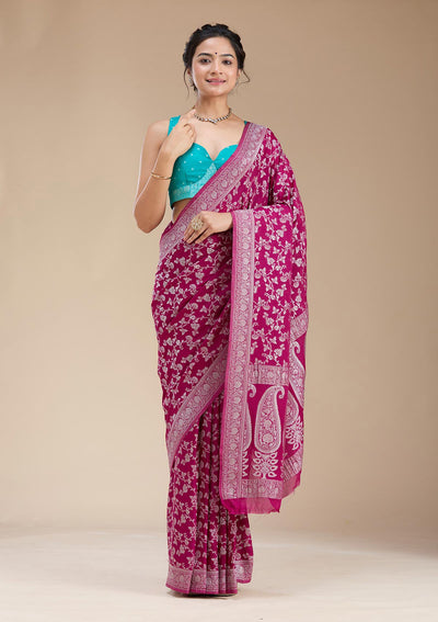 Wine Zariwork (Gold) Georgette Silk Saree-koskii