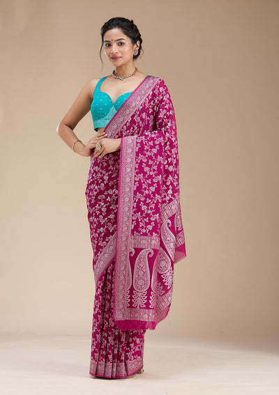 Wine Zariwork (Gold) Georgette Silk Saree-koskii