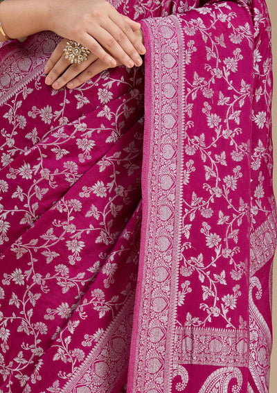 Wine Zariwork (Gold) Georgette Silk Saree-koskii