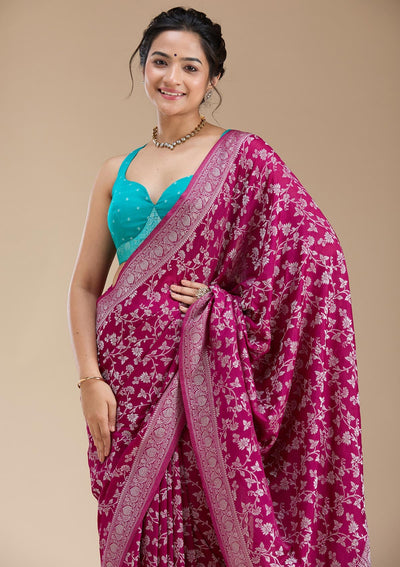 Wine Zariwork (Gold) Georgette Silk Saree-koskii