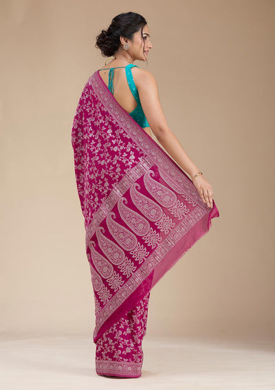 Wine Zariwork (Gold) Georgette Silk Saree-koskii