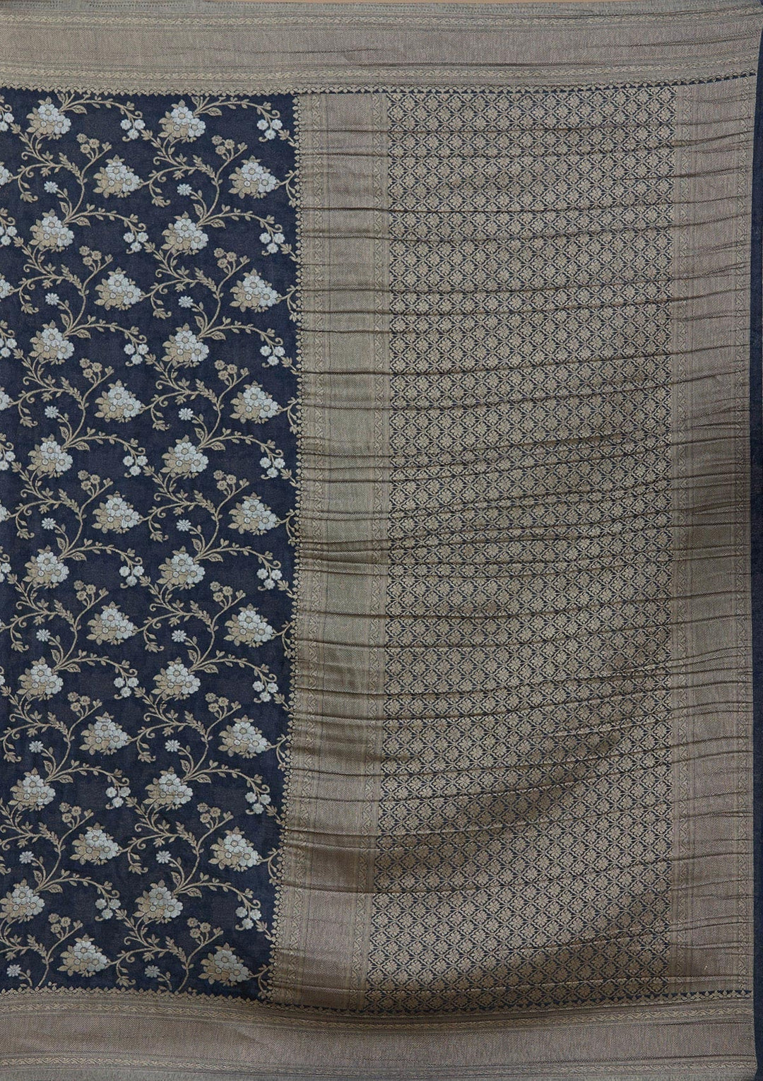 Navy Blue Zariwork (Gold) Georgette Silk_Saree-koskii