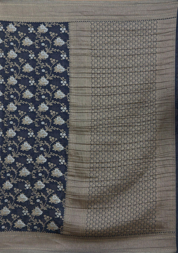 Navy Blue Zariwork (Gold) Georgette Silk_Saree-koskii