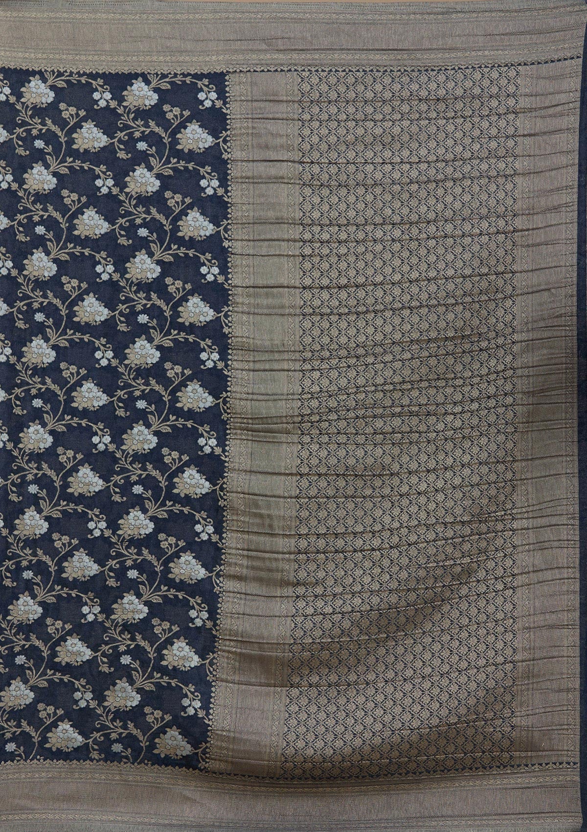 Navy Blue Zariwork (Gold) Georgette Silk_Saree-koskii