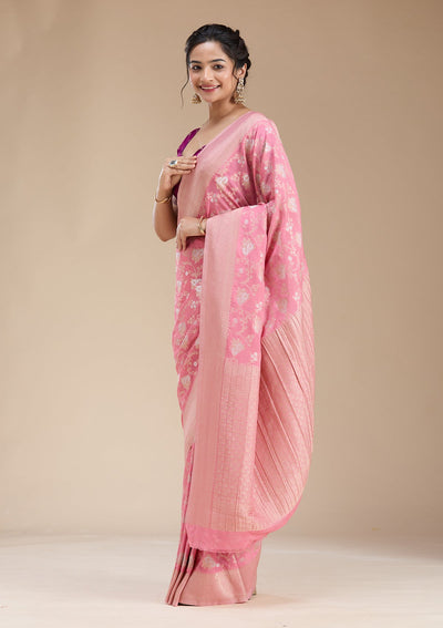 Pink Zariwork (Gold) Georgette Silk Saree-koskii