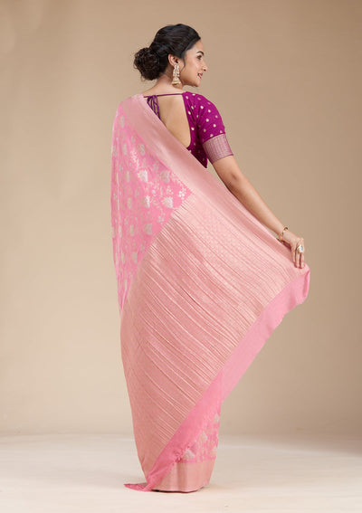 Pink Zariwork (Gold) Georgette Silk Saree-koskii