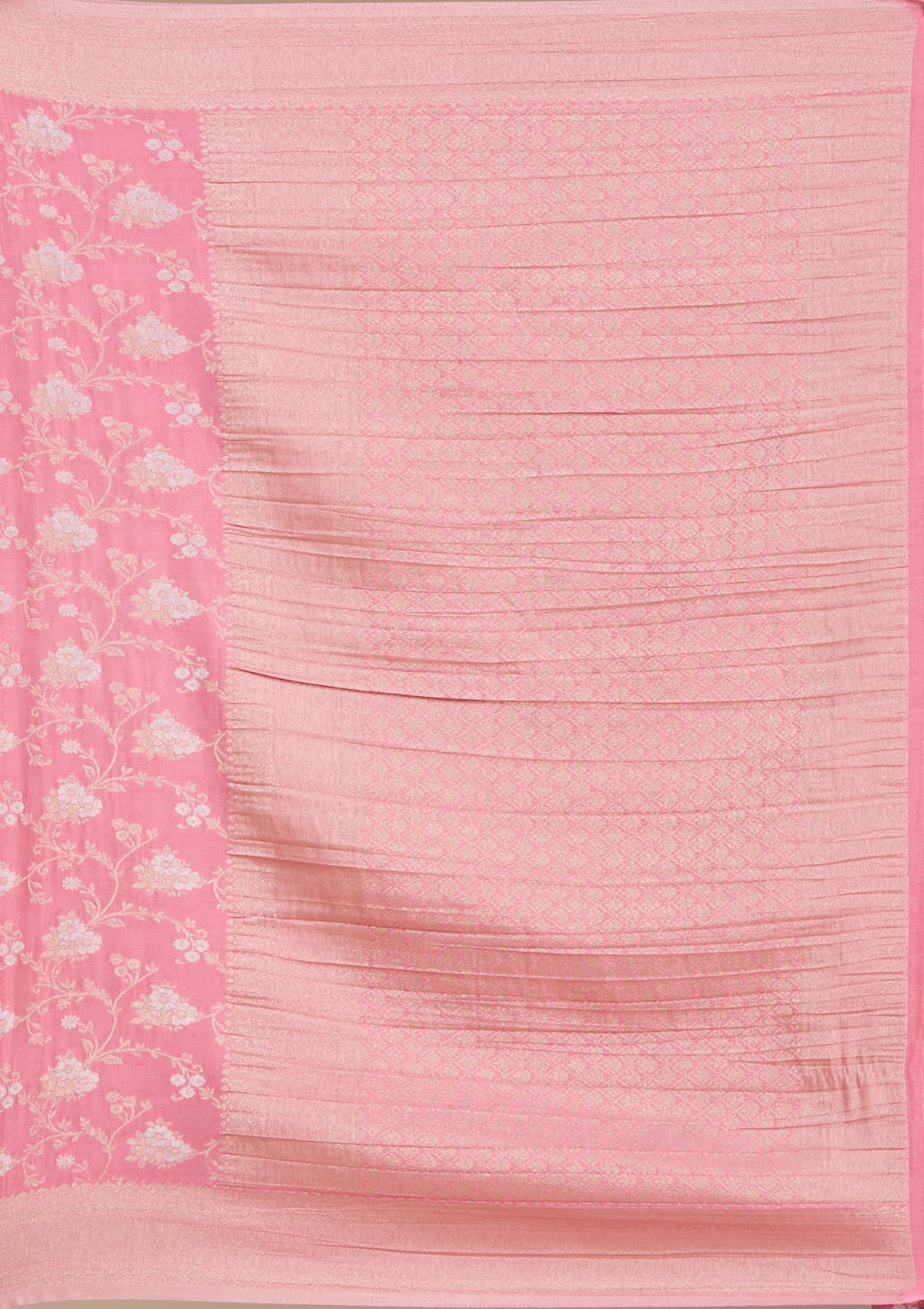 Pink Zariwork (Gold) Georgette Silk Saree-koskii