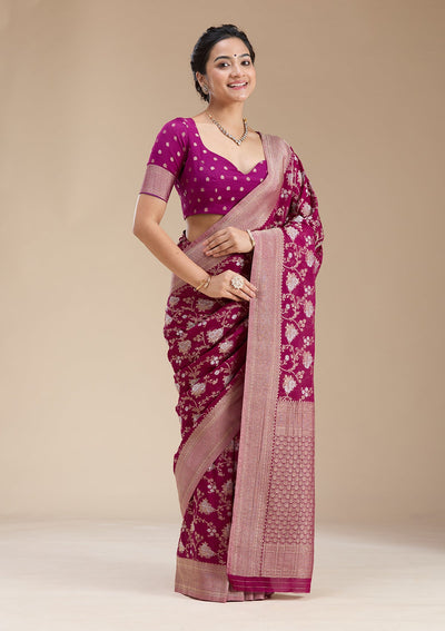 Wine Zariwork (Gold) Georgette Silk Saree-koskii