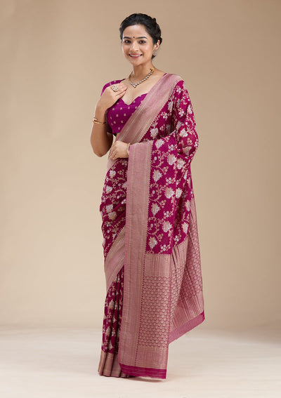 Wine Zariwork (Gold) Georgette Silk Saree-koskii