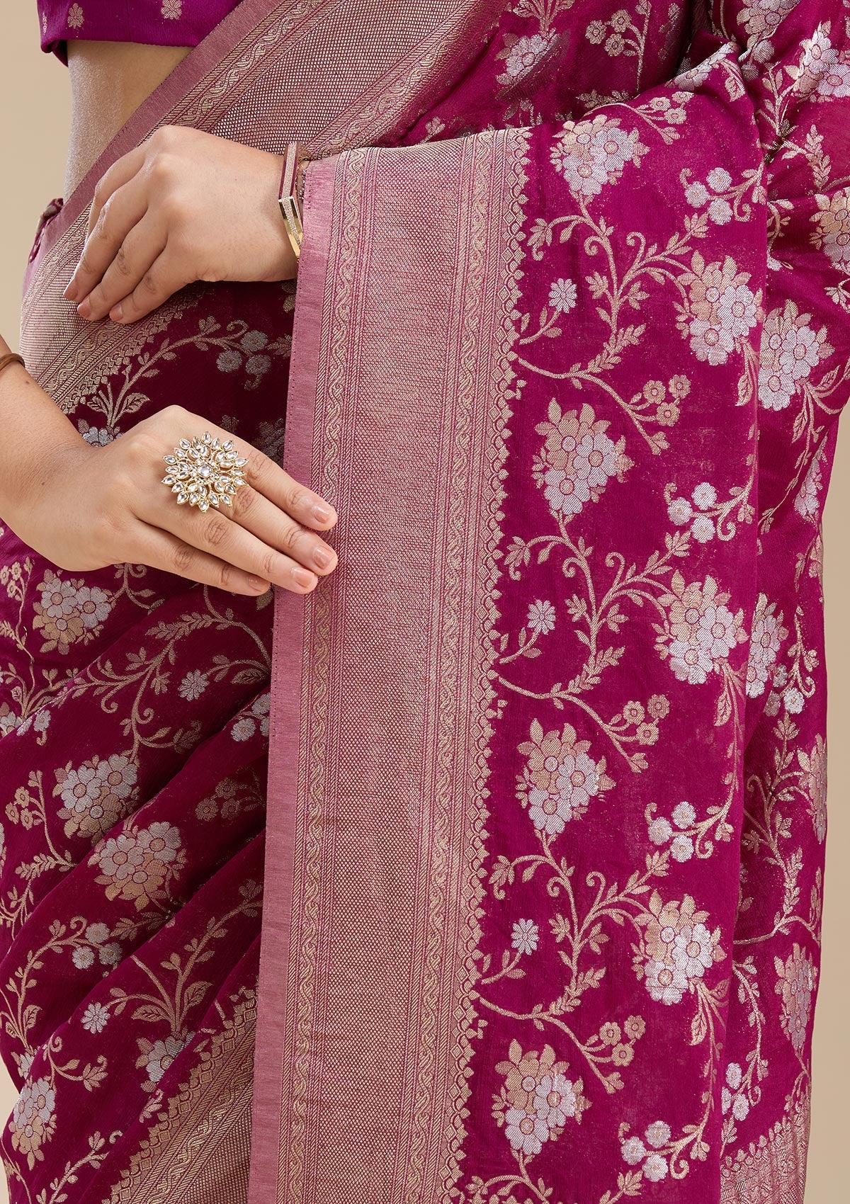 Wine Zariwork (Gold) Georgette Silk Saree-koskii