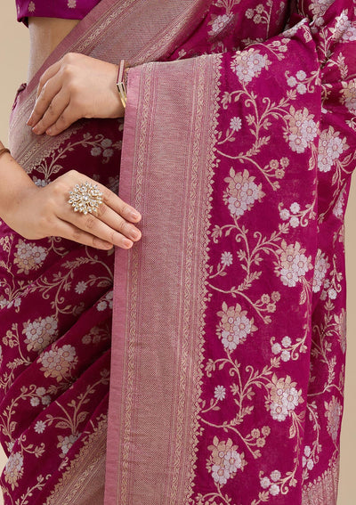 Wine Zariwork (Gold) Georgette Silk Saree-koskii