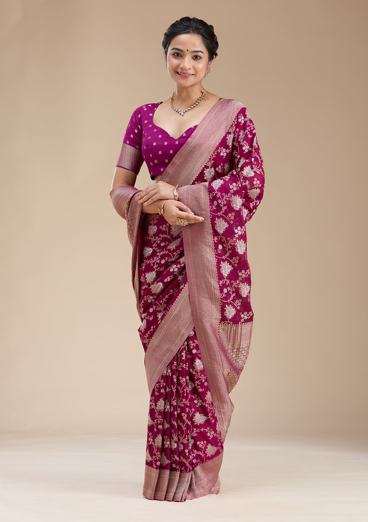 Wine Zariwork (Gold) Georgette Silk Saree-koskii