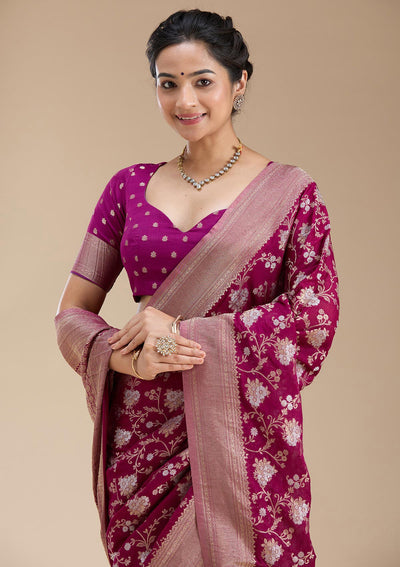 Wine Zariwork (Gold) Georgette Silk Saree-koskii